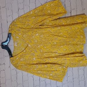Women's Size 3X Pale Yellow Floral Half Sleeve Cotton Boho Top Blouse